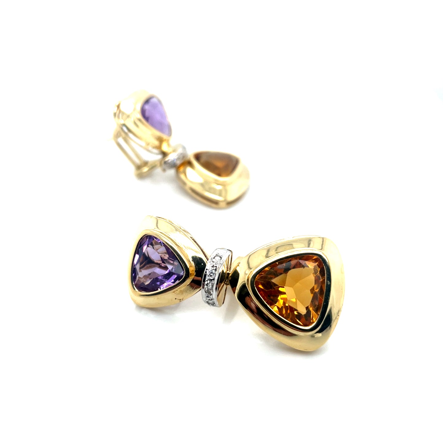 14k Yellow Gold Purple Amethyst and Orange Topaz 0.15 CT TW Diamonds Earrings