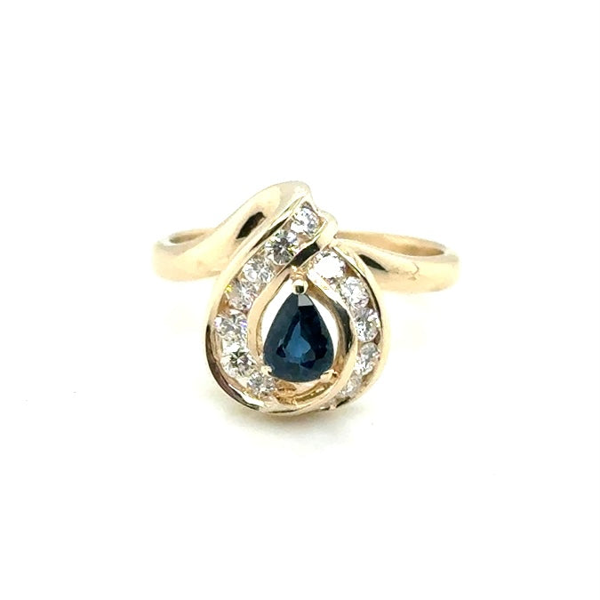 14k Yellow Gold Genuine Sapphire and 0.040 CT TW Diamond Ring