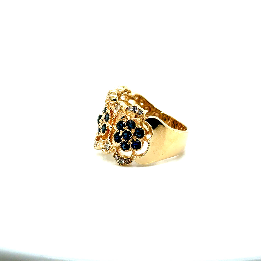 New EFFY 14k Yellow Gold 1.40 CT TW Diamond & Genuine Sapphire Ring
