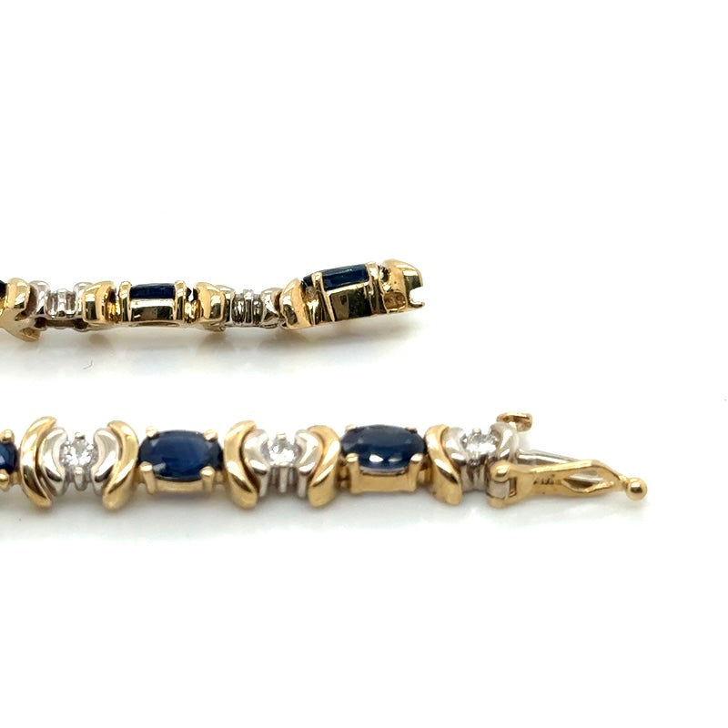 14k Yellow and White Gold Genuine Sapphire and 0.85 CT TW Diamonds Bracelet