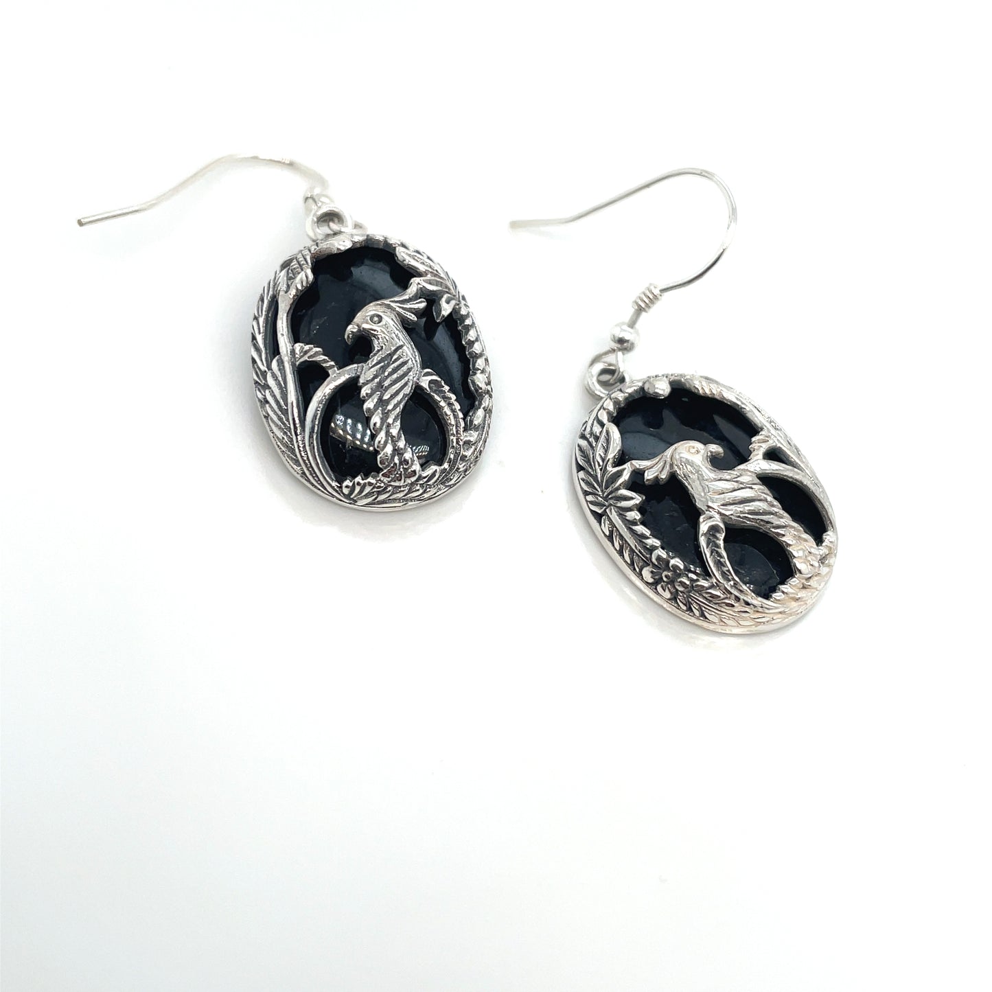 Black Jade Kokatu Earrings in Sterling Silver
