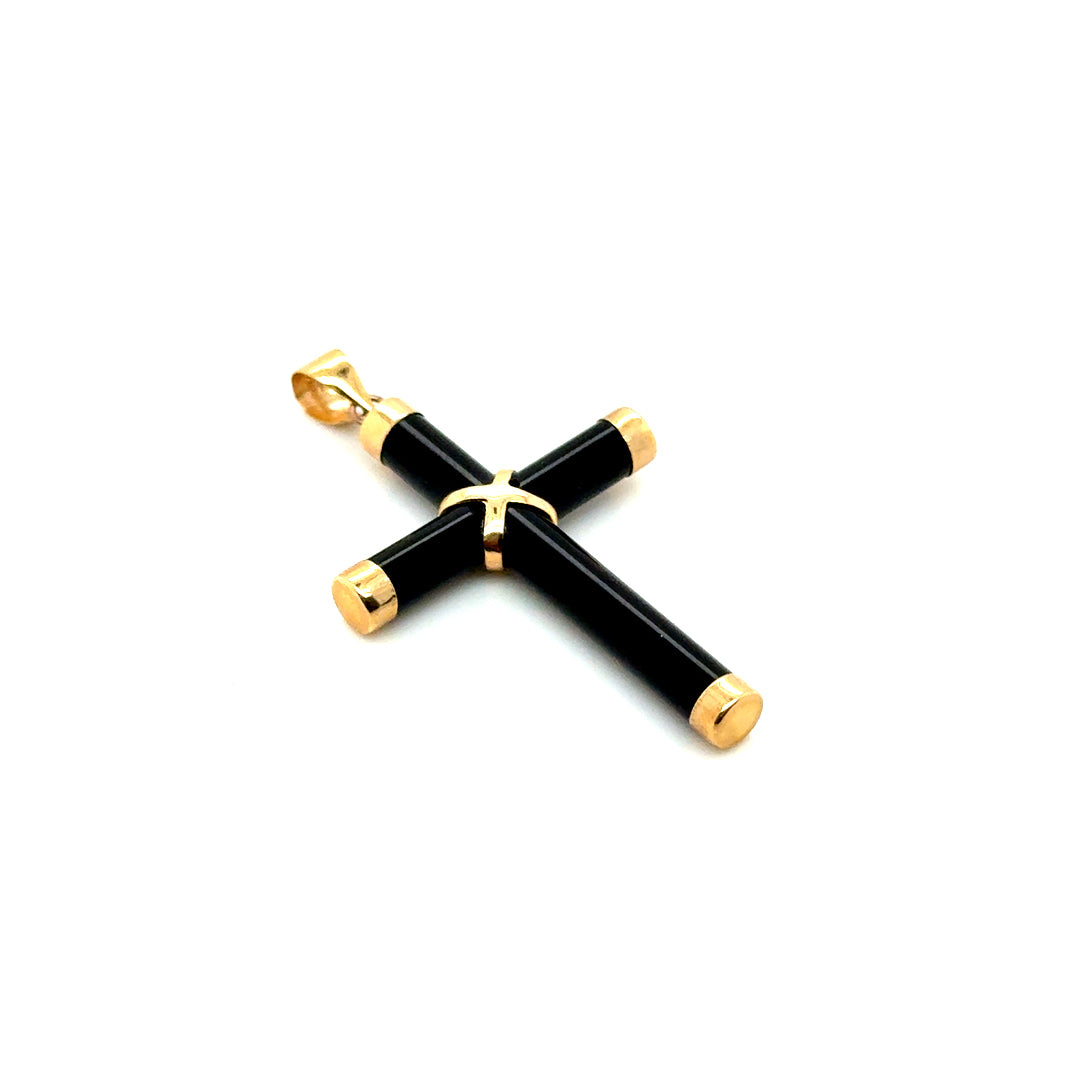 14k Yellow Gold Onyx Cross Pendant