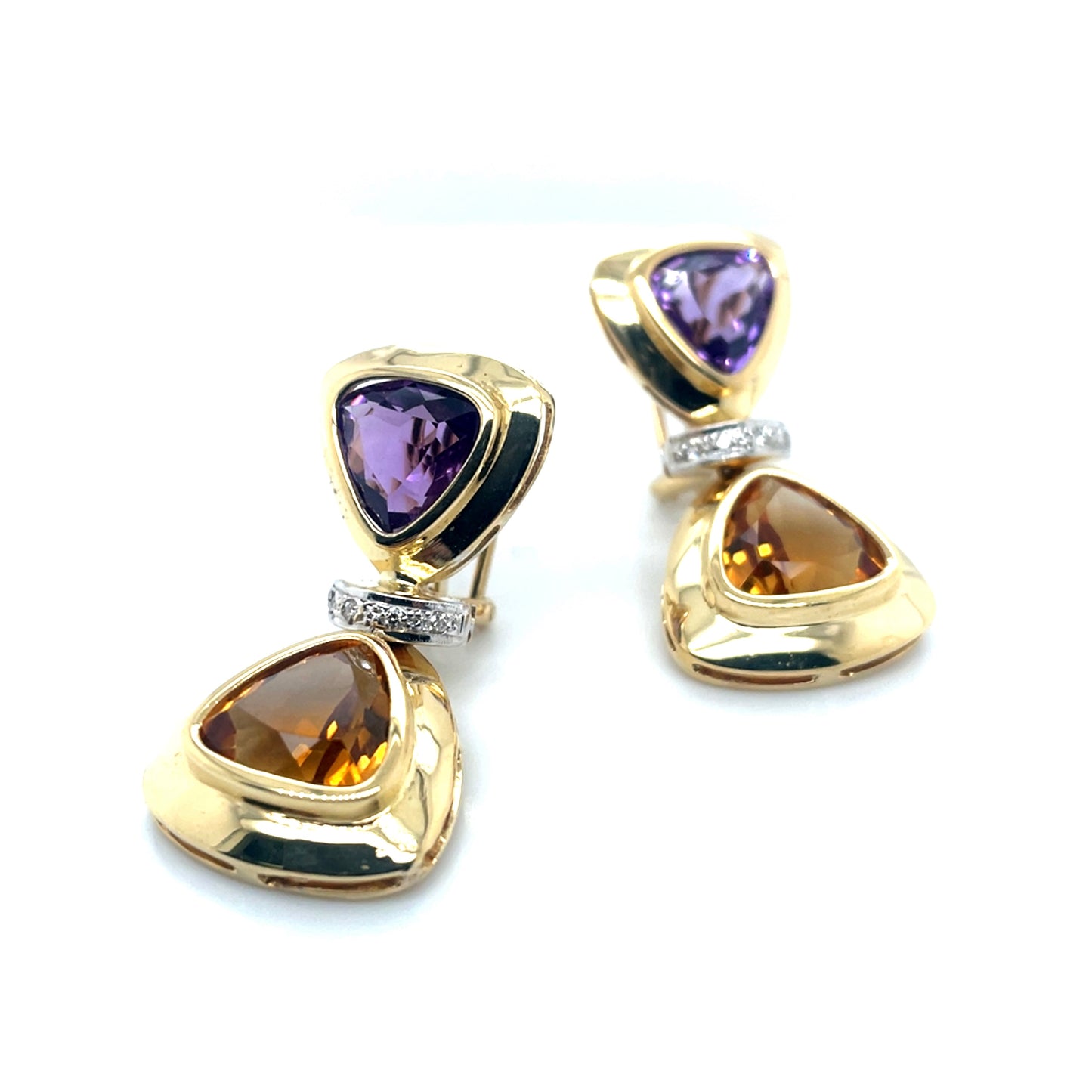 14k Yellow Gold Purple Amethyst and Orange Topaz 0.15 CT TW Diamonds Earrings