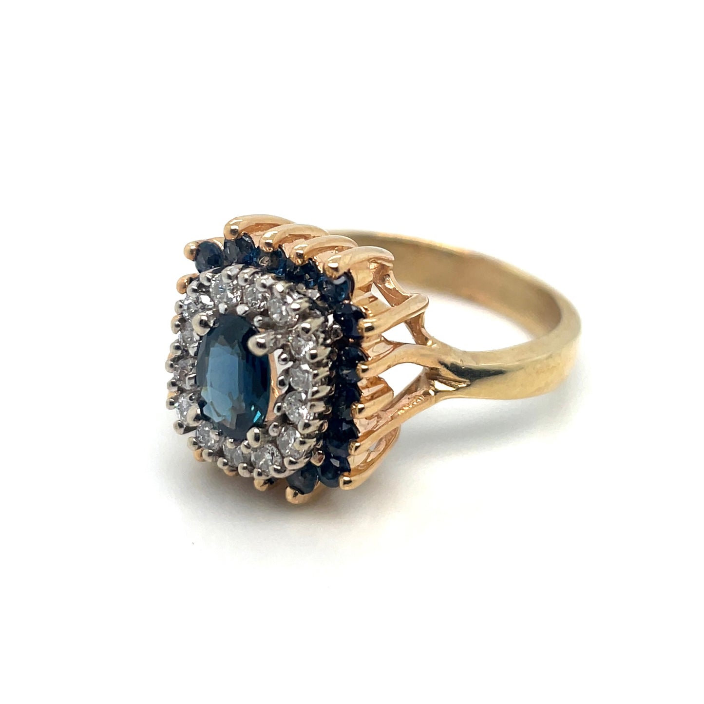 14k Yellow Gold Sapphire Diamonds Ring
