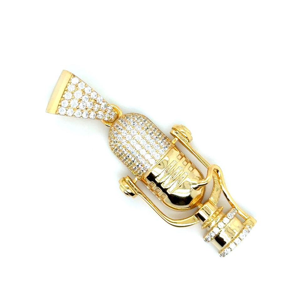 925 Gold Plated Cubic Zirconia Microphone Pendant
