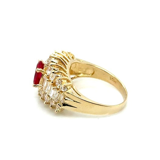 14k Yellow Gold CZ & Ruby Lady’s Cocktails Ring