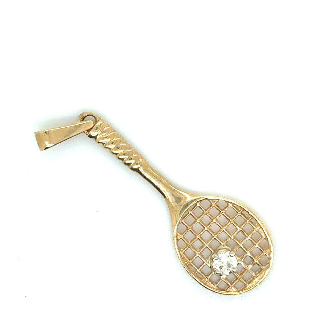 14k Yellow Gold Racket Diamond Pendant