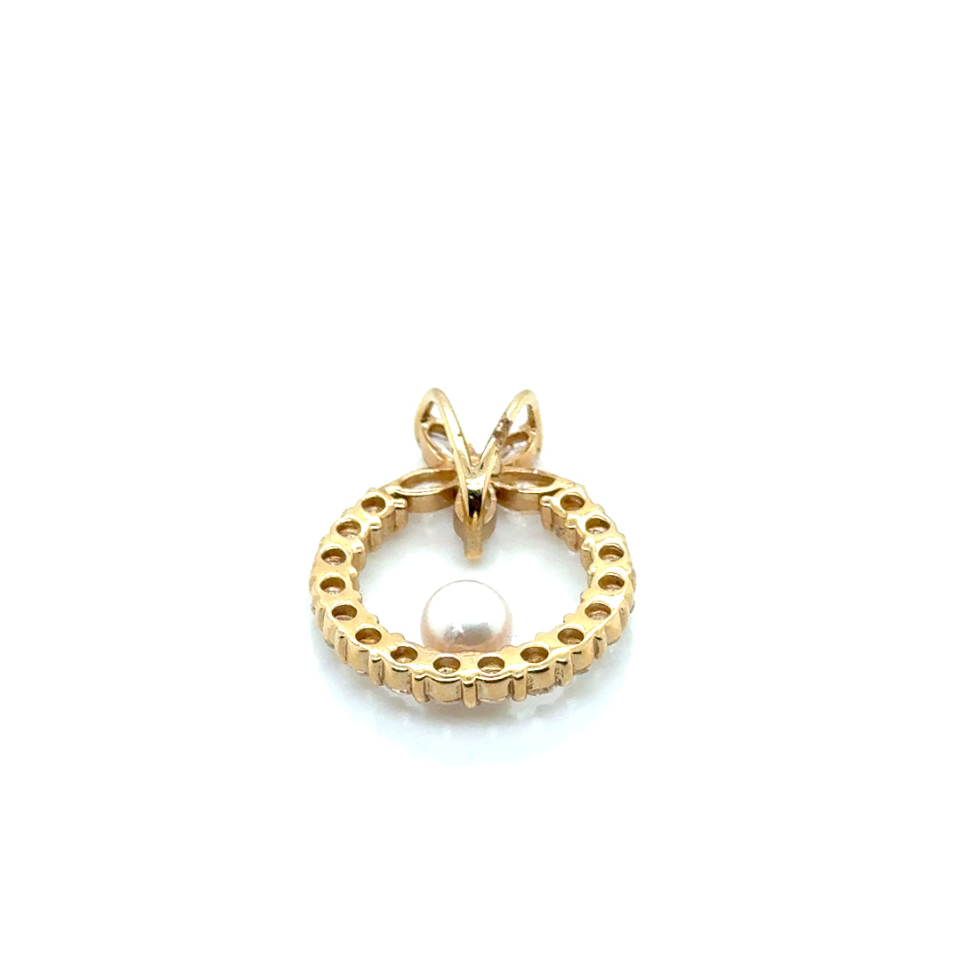 14k Yellow Gold Pearl and Cubic Zirconia Pendant