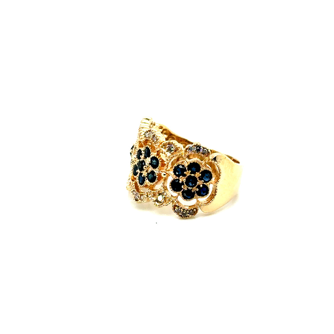 New EFFY 14k Yellow Gold 1.40 CT TW Diamond & Genuine Sapphire Ring