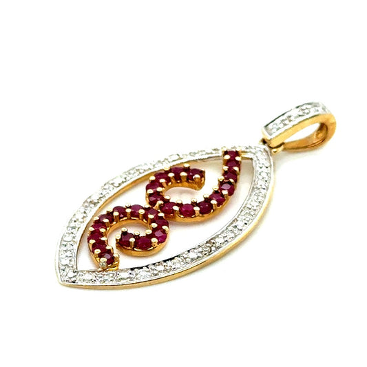 New 14k Yellow and White Gold Natural Ruby & Diamond Pendant