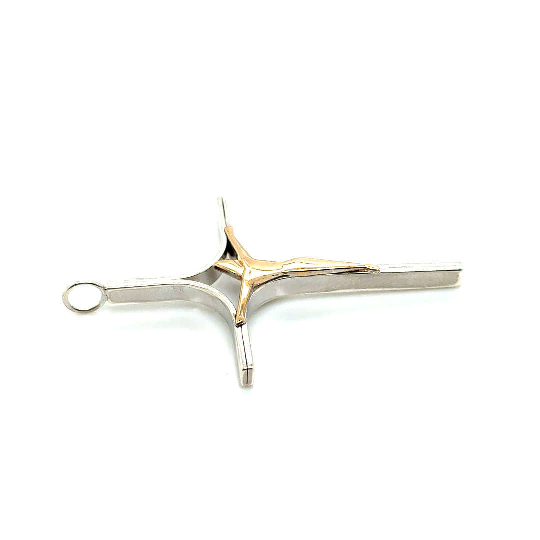 14k Yellow Gold & Silver Crucifix Cross Pendant