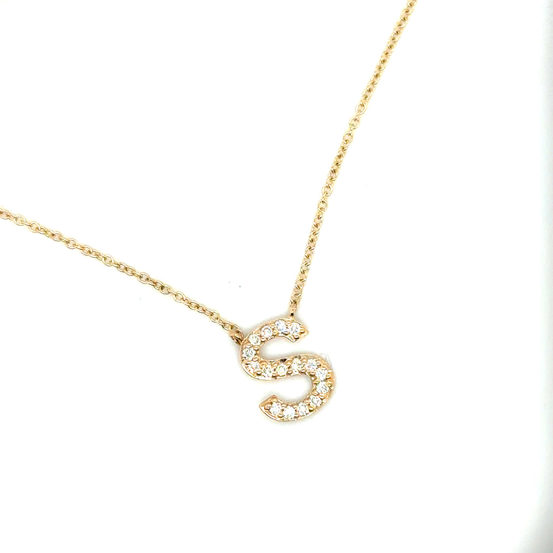 New 14k Yellow Gold Diamond Letter “S” Necklace