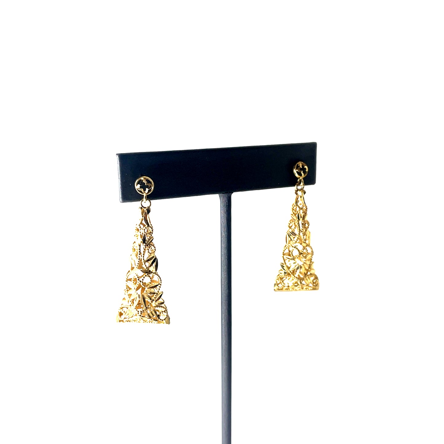 14k Yellow Gold  Diamond Cut Drop Dangle Earrings