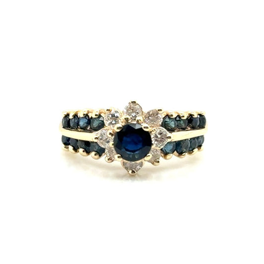 14k Yellow Gold Genuine Sapphire and 0.50 CT TW Diamond Ring