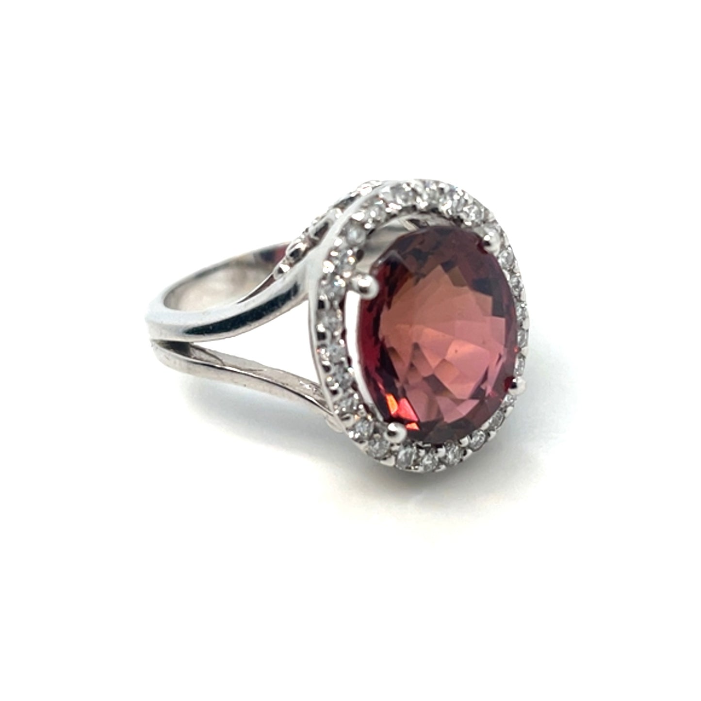 14k White Gold Pink Tourmaline and Diamonds Ring