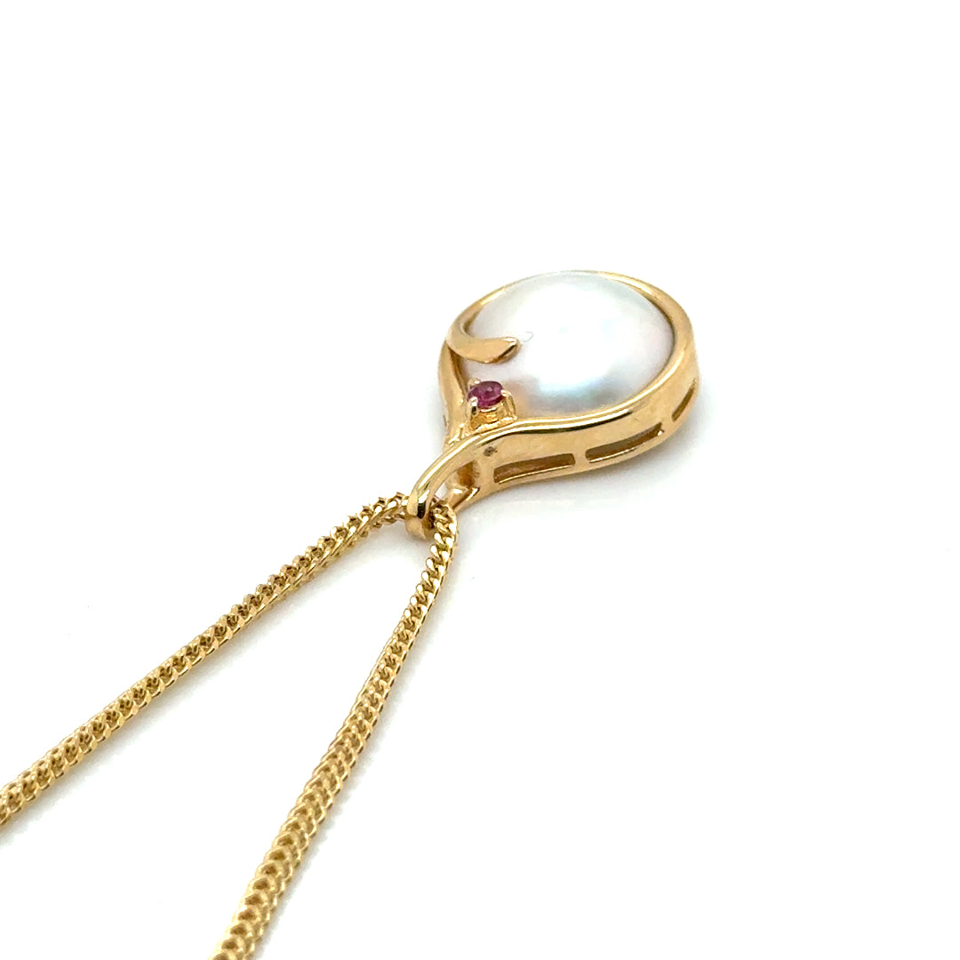 14k Yellow Gold Pearl and Ruby Pendant