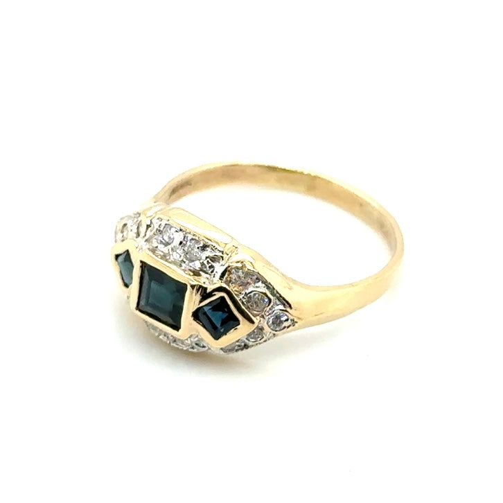 14k Yellow Gold Diamonds and Genuine Sapphire Ring