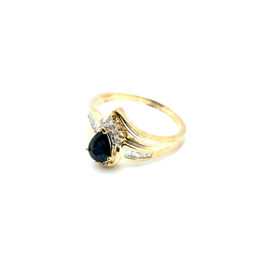 10k Yellow Gold Genuine Sapphire and Diamond Ring