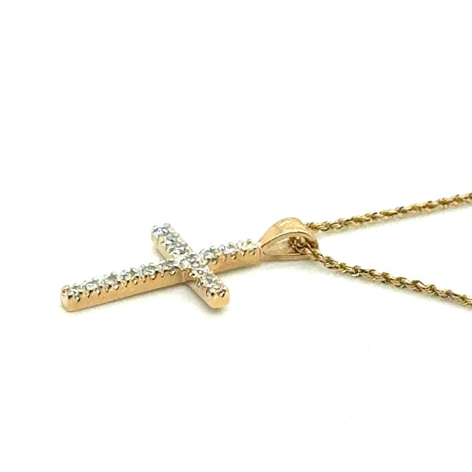 New 14k Yellow Gold 0.35 CT TW Diamond Cross Pendant