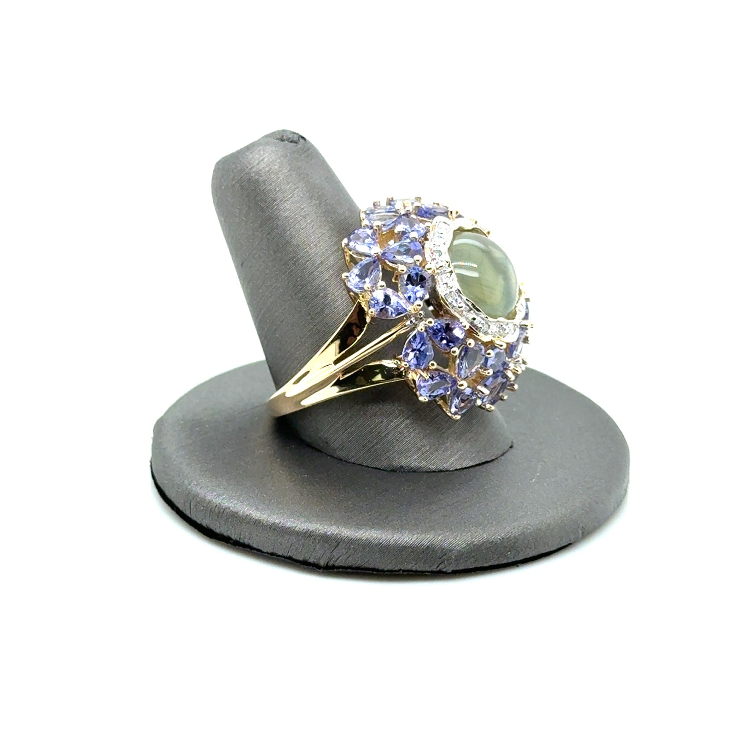 14k Yellow Gold Prasiolite, Tanzanite and Diamonds Ring