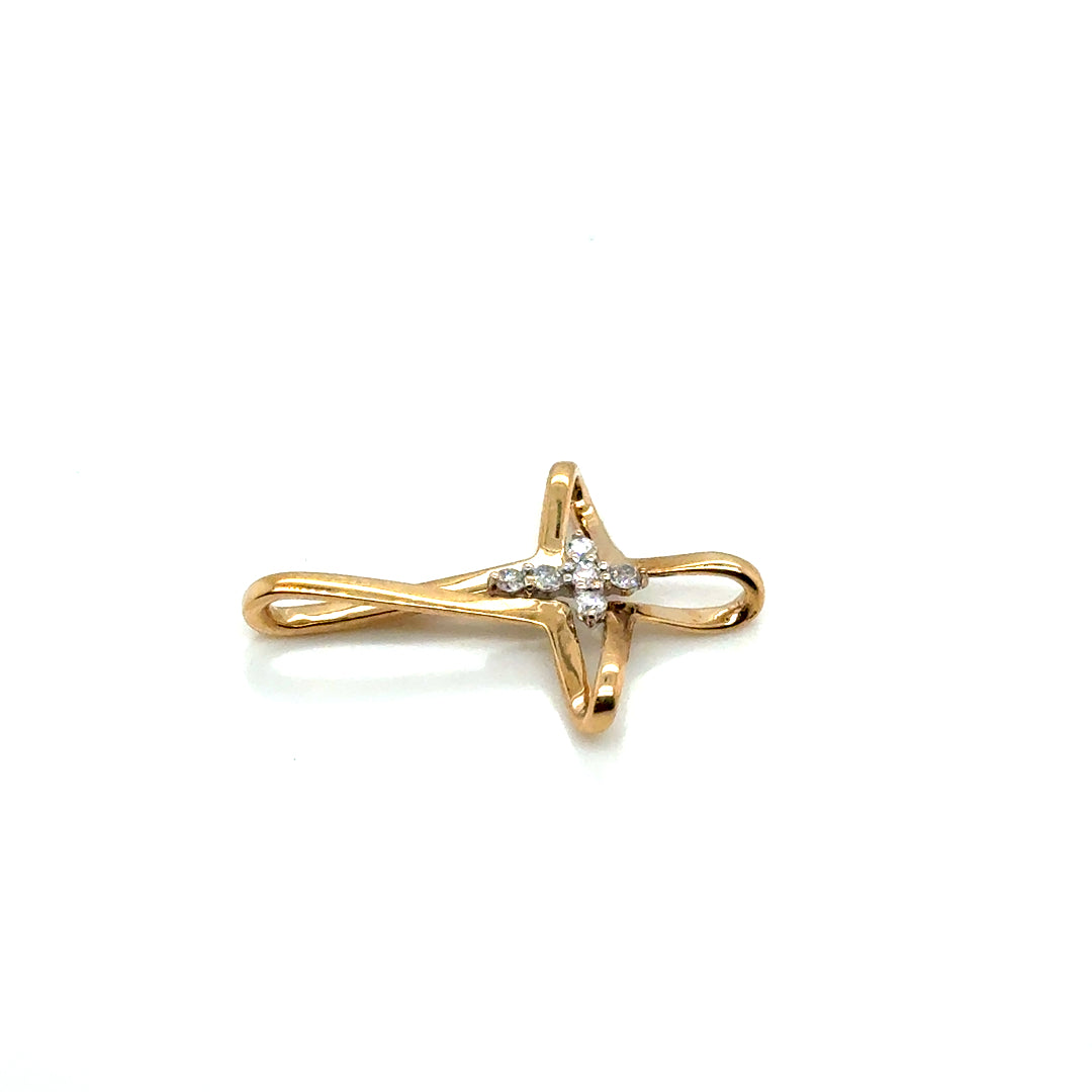 New 14k Yellow Gold Diamond Cross Pendant