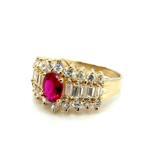 14k Yellow Gold CZ & Ruby Lady’s Cocktails Ring