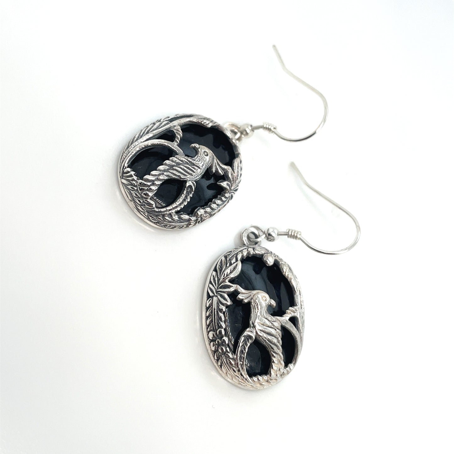 Black Jade Kokatu Earrings in Sterling Silver
