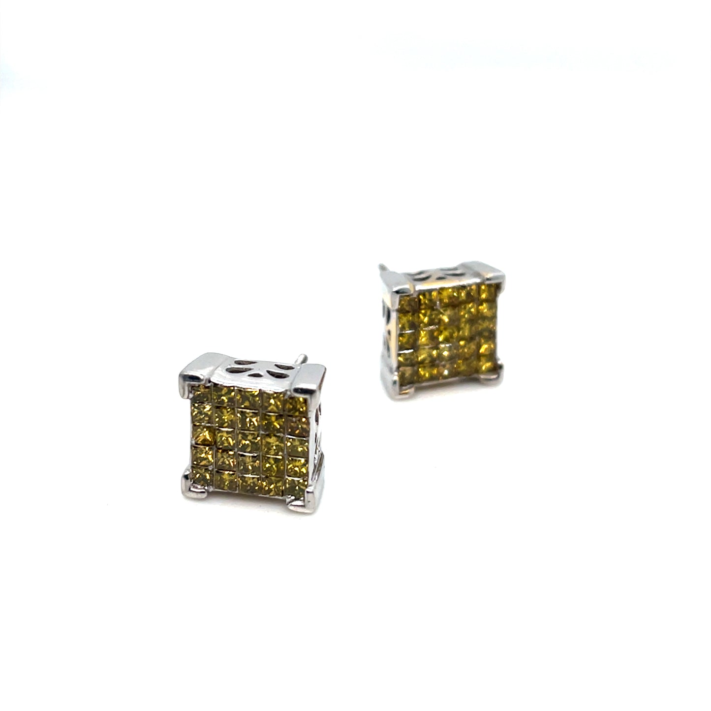 14k White Gold 1.25 CT TW  Yellow Canary Diamonds Earrings