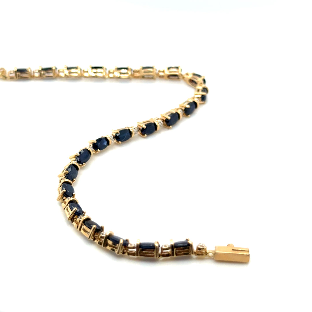 14k Yellow Gold Genuine Sapphire and Diamond Bracelet