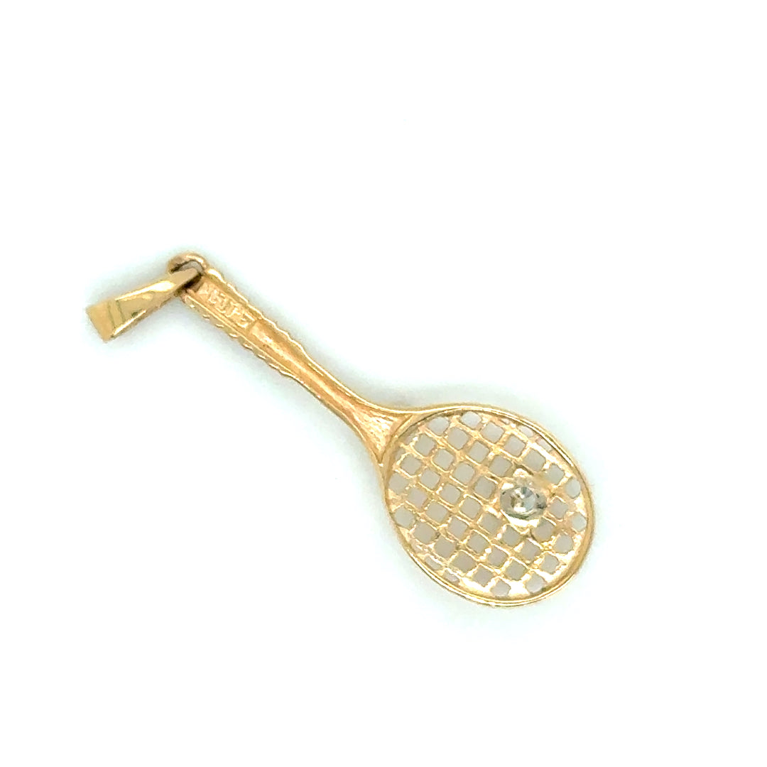 14k Yellow Gold Racket Diamond Pendant