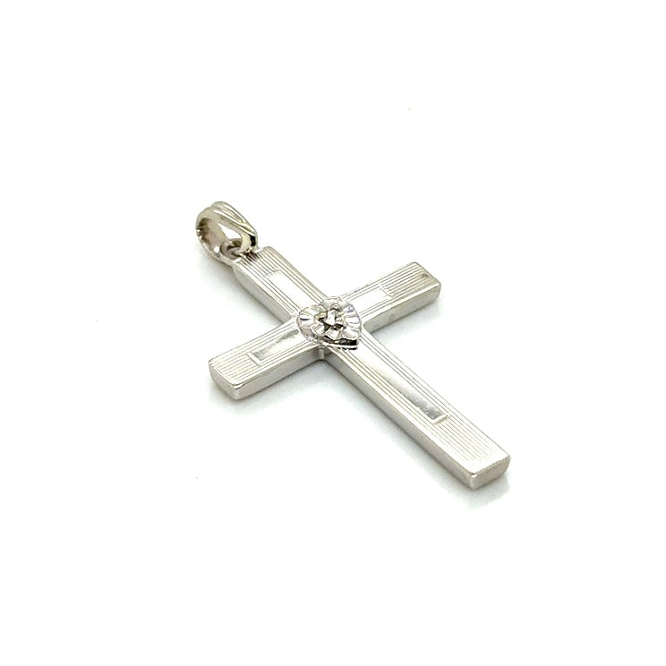 14k White Gold Diamond Cross Pendant