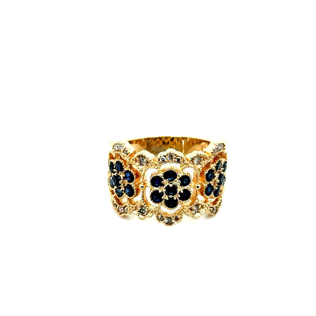 New EFFY 14k Yellow Gold 1.40 CT TW Diamond & Genuine Sapphire Ring