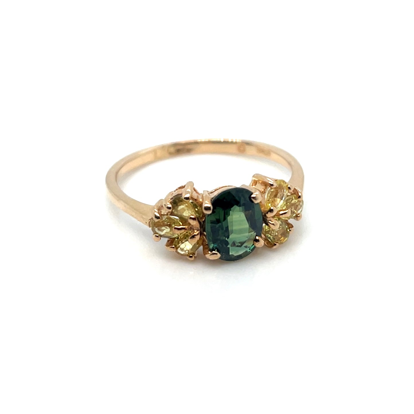 14k Yellow Gold Green Tourmaline and Lemon Quartz Ring