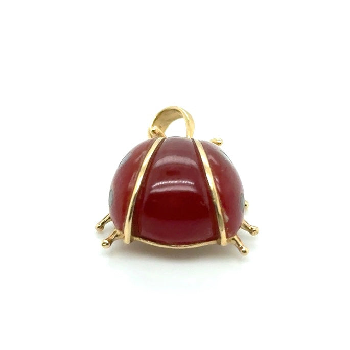 14k Yellow Gold Carnelian and Ruby Eyes Ladybug Pendant