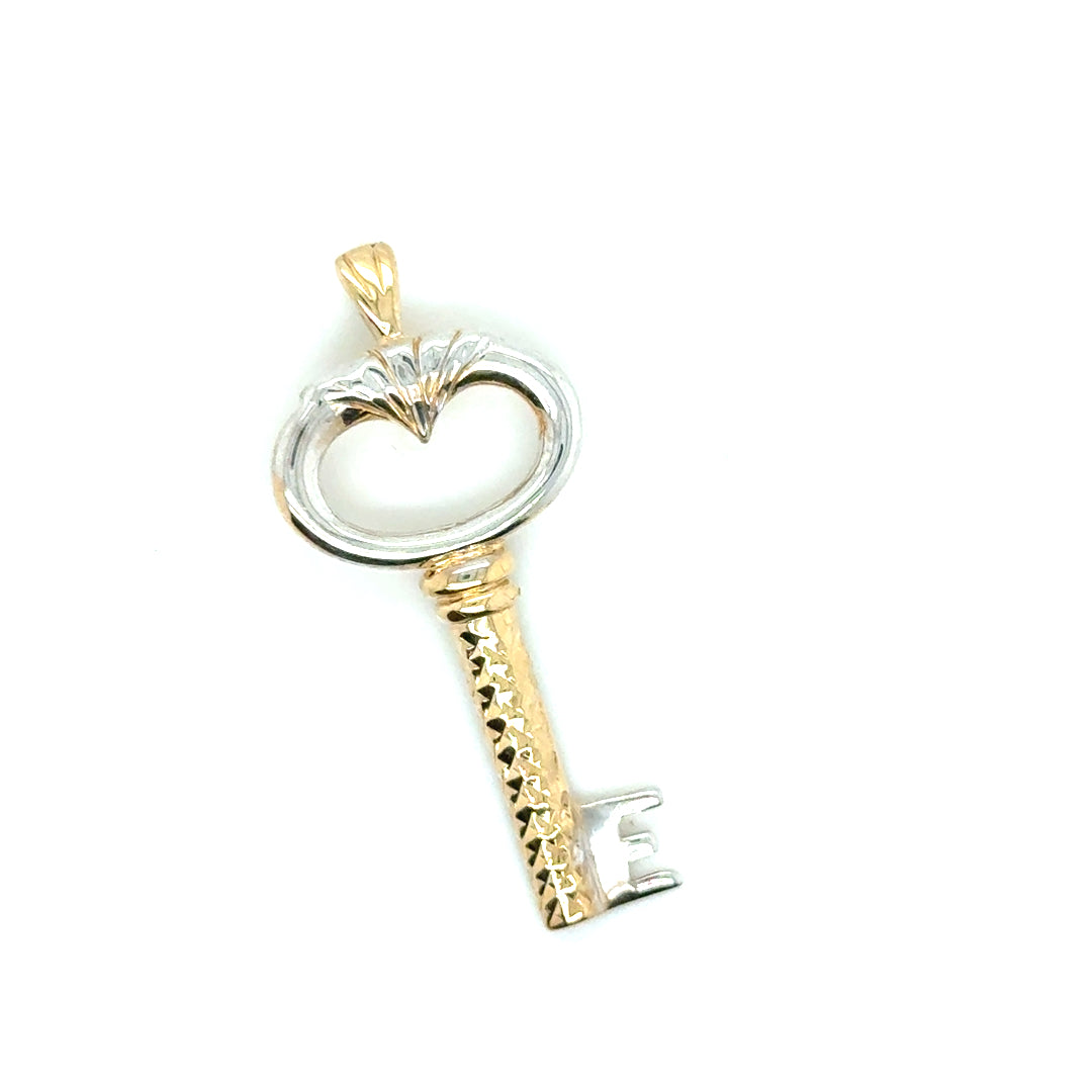 14k Yellow and White Gold Key Pendant