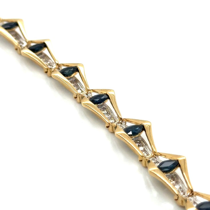 New 14k Yellow Gold Genuine Sapphire and 1.70 CT TW Diamonds Bracelet