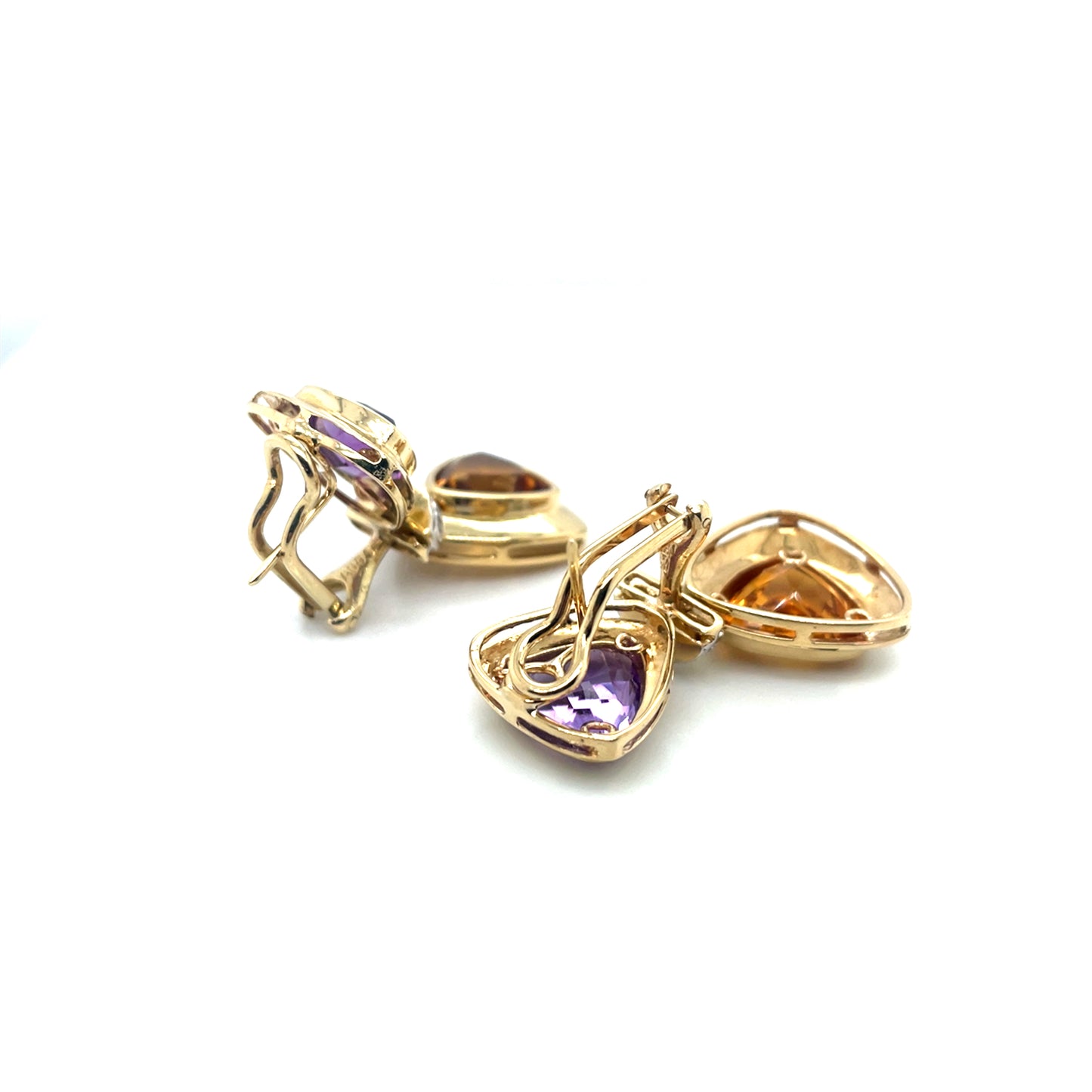 14k Yellow Gold Purple Amethyst and Orange Topaz 0.15 CT TW Diamonds Earrings
