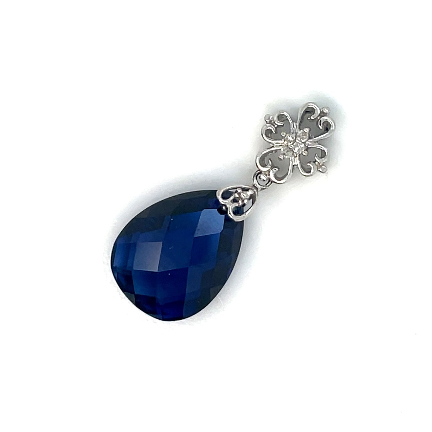10k White Gold Sapphire Diamond Pendant