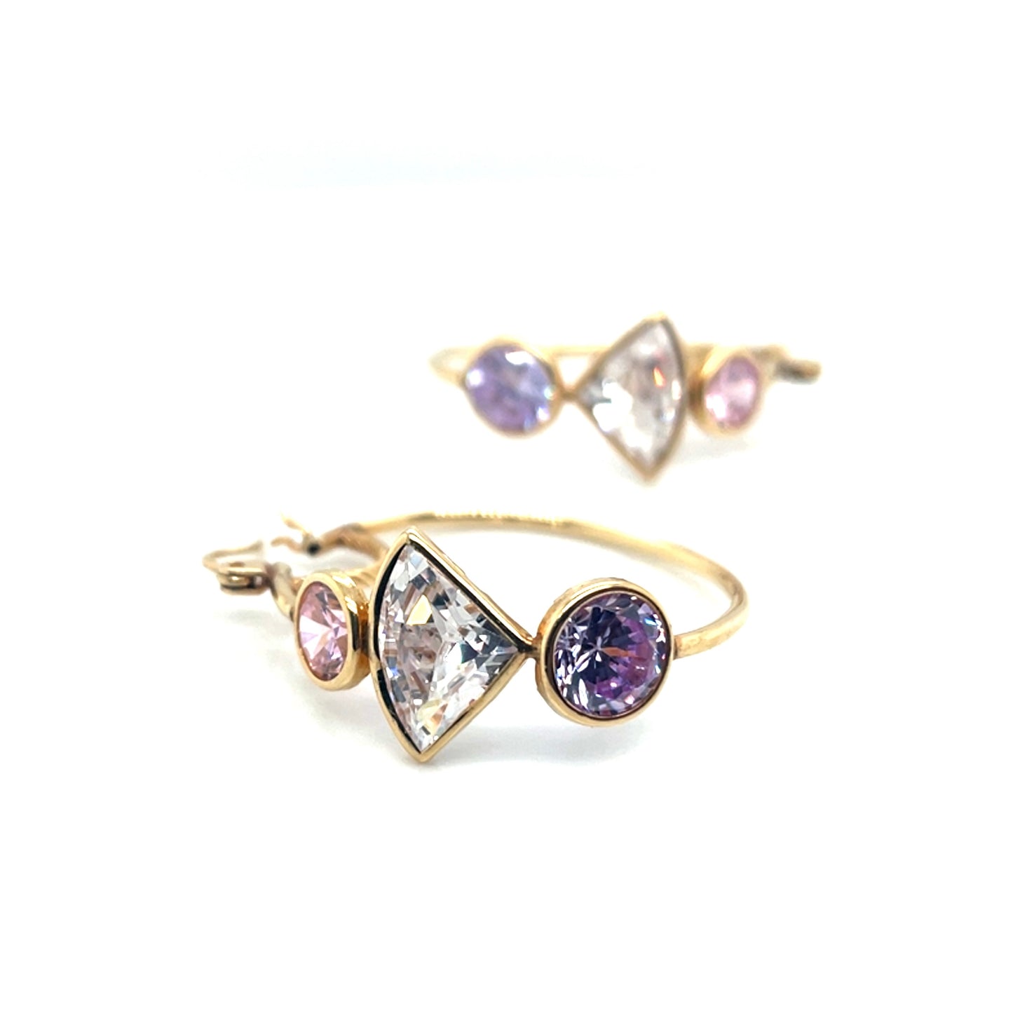 14k Yellow Gold Pink, White and Purple Cubic Zirconia Earrings