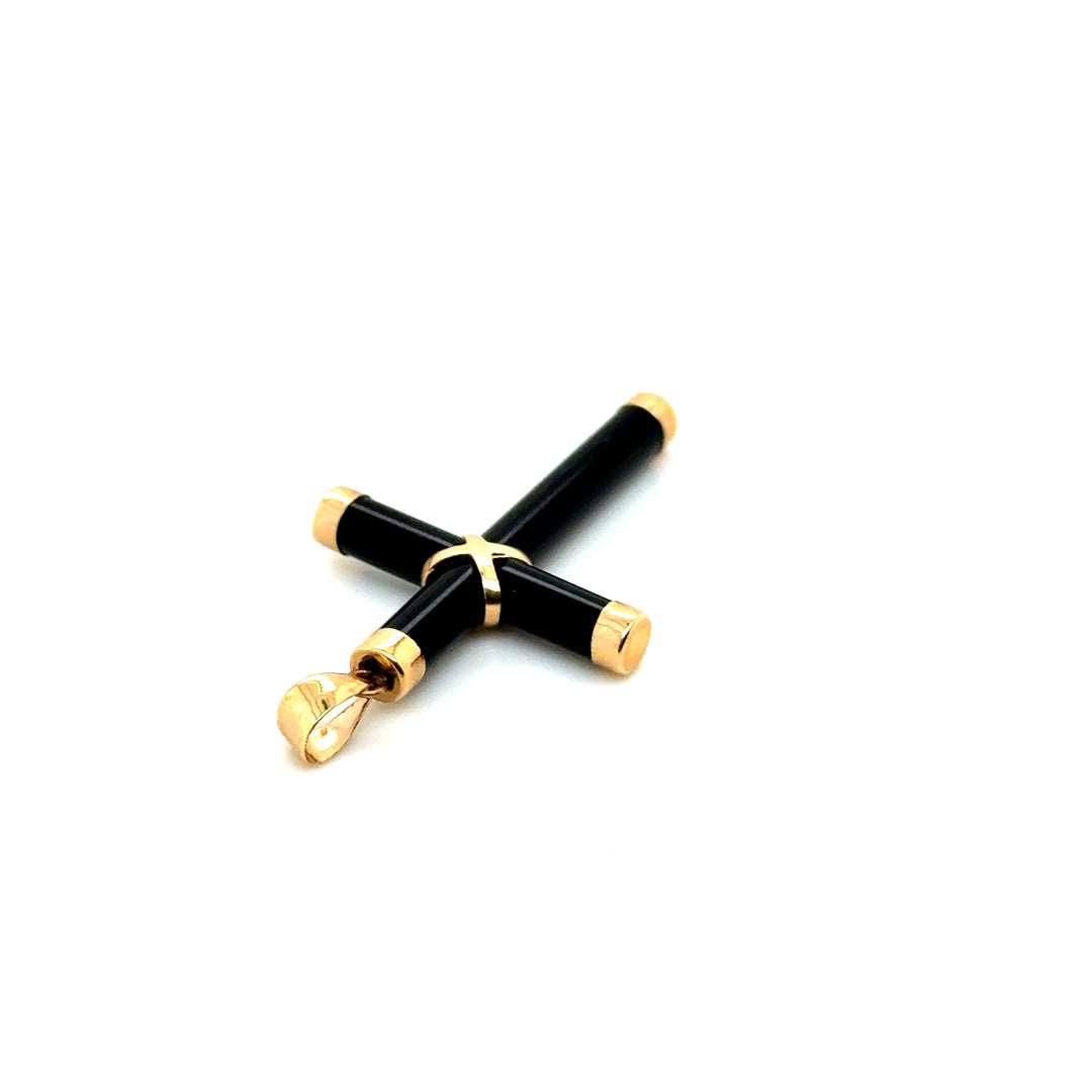 14k Yellow Gold Onyx Cross Pendant