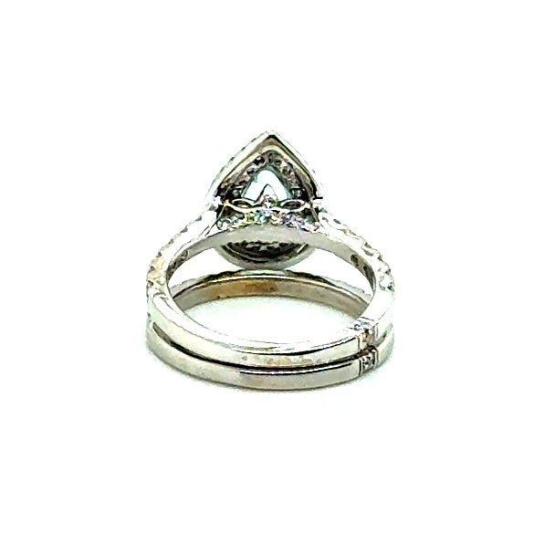 14k White Gold Diamonds & Aquamarine Engagement Ring Set 1.30 CT TW