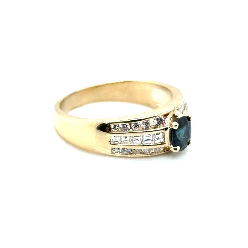 14k Yellow Gold Genuine Sapphire and 0.80 CT TW Diamond Ring