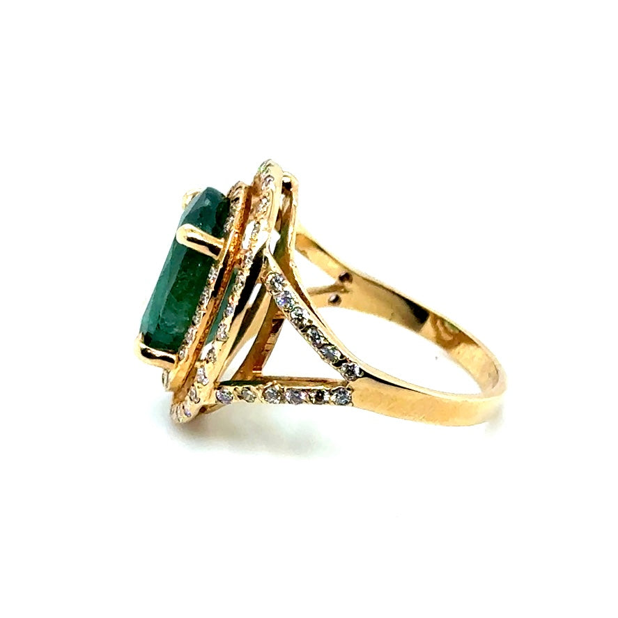 New 14k Yellow Gold 1.40 CT TW Diamond & Genuine Zambian Emerald Ring