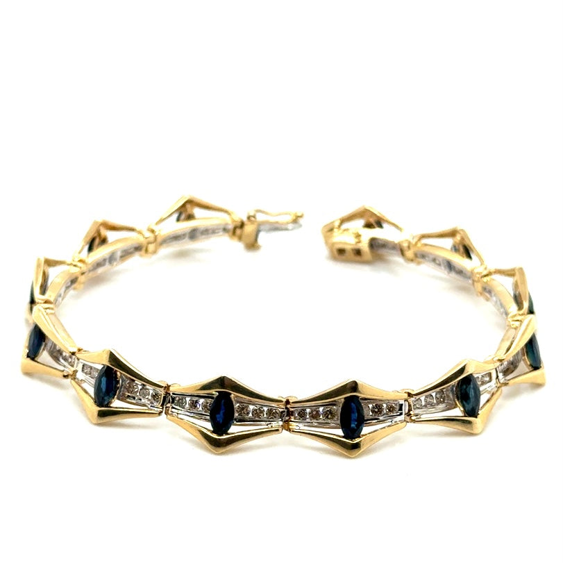 New 14k Yellow Gold Genuine Sapphire and 1.70 CT TW Diamonds Bracelet