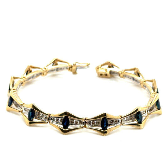 New 14k Yellow Gold Genuine Sapphire and 1.70 CT TW Diamonds Bracelet