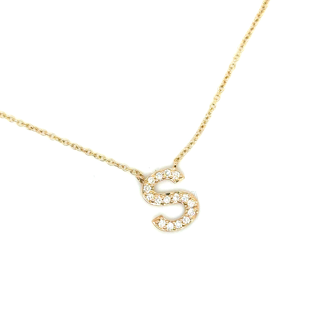 New 14k Yellow Gold Diamond Letter “S” Necklace