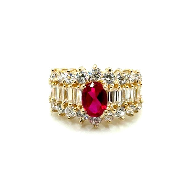 14k Yellow Gold CZ & Ruby Lady’s Cocktails Ring