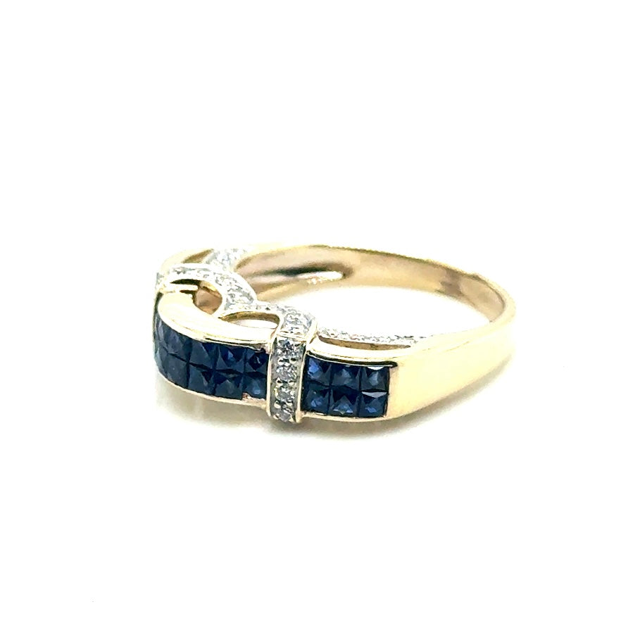 14k Yellow Gold Sapphire and 1 CT TW Diamond Ring