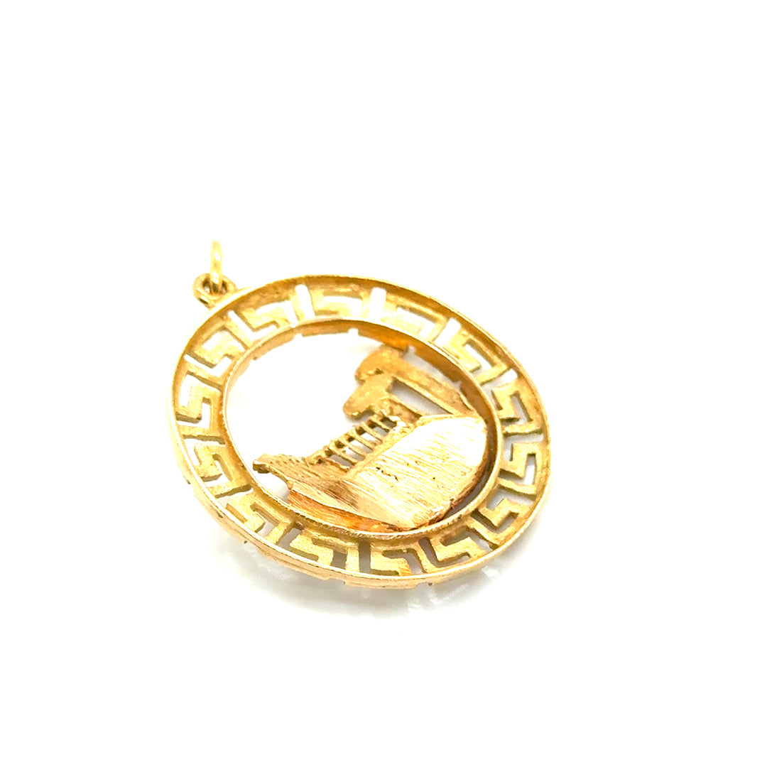 New 18k Yellow Gold 3D Greek Parthenon Medallion Pendant