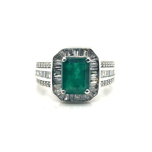14k White Gold 1.25 CT TW Diamond & Genuine Emerald Ring